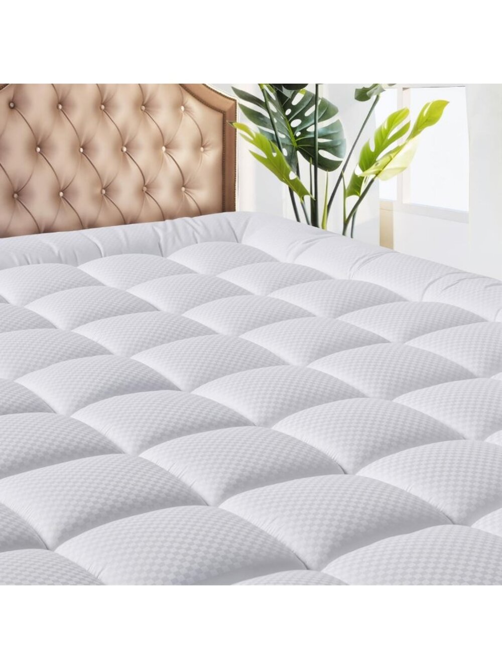 Cooling Queen Mattress Pad Topper - Breathable Quilted Protector, Soft